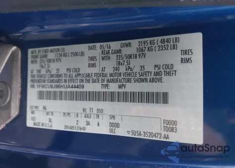 2017 Ford Escape Titanium from USA, damaged, VIN 1FMCU9J96HUA44409